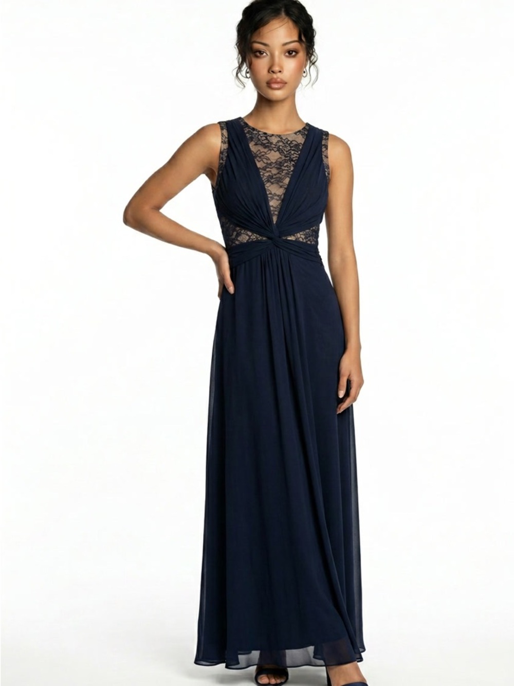 Theia Black Lace-Back Maxi Gown